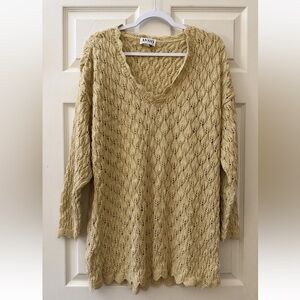Vintage Avon Open-Knit V-Neck Sweater in Light Tan